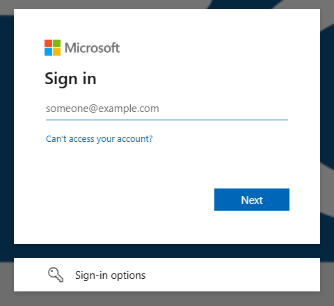 The Microsoft sign-in screen you see when you open the editor