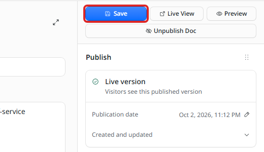 The Save button at the top right of the editor