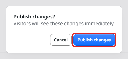 The confirmation box, with the Publish changes button highlighted