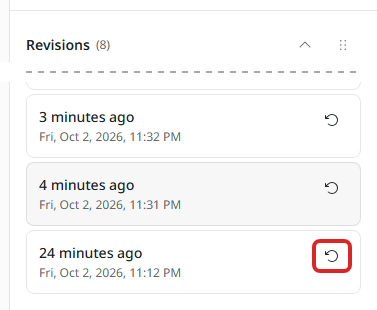 The Revisions list, with the round "restore" arrow highlighted